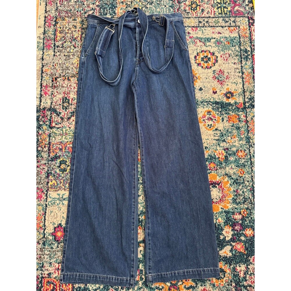 GAP Women's Wide Leg‎ Suspender Jeans Medium Indigo Size 32/14 Tall